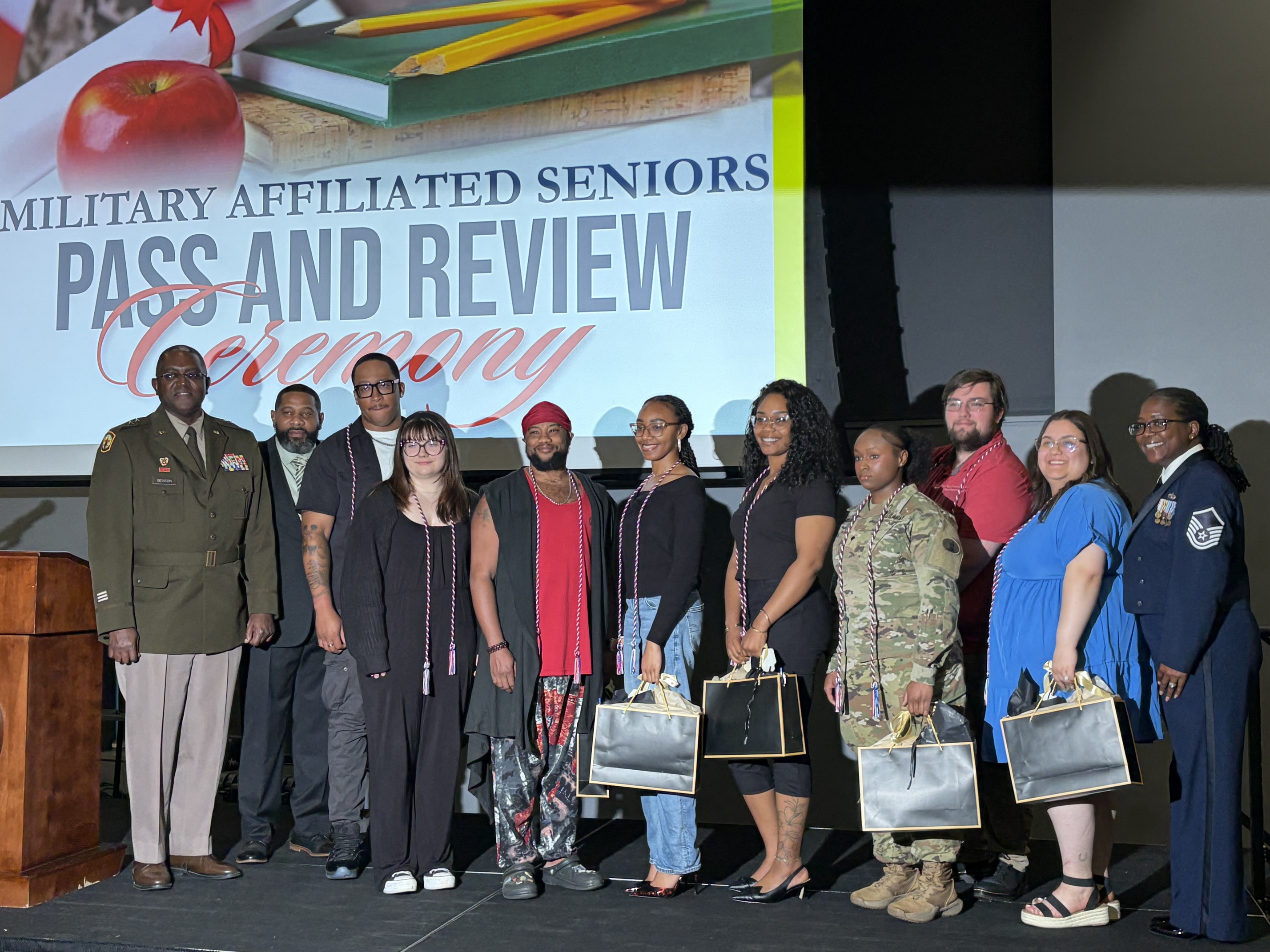 Military-affiliated graduating seniors pose for a photo during Delaware State University’s 2026 Pass and Review Ceremony, which celebrated their academic achievements, service, and sacrifice.