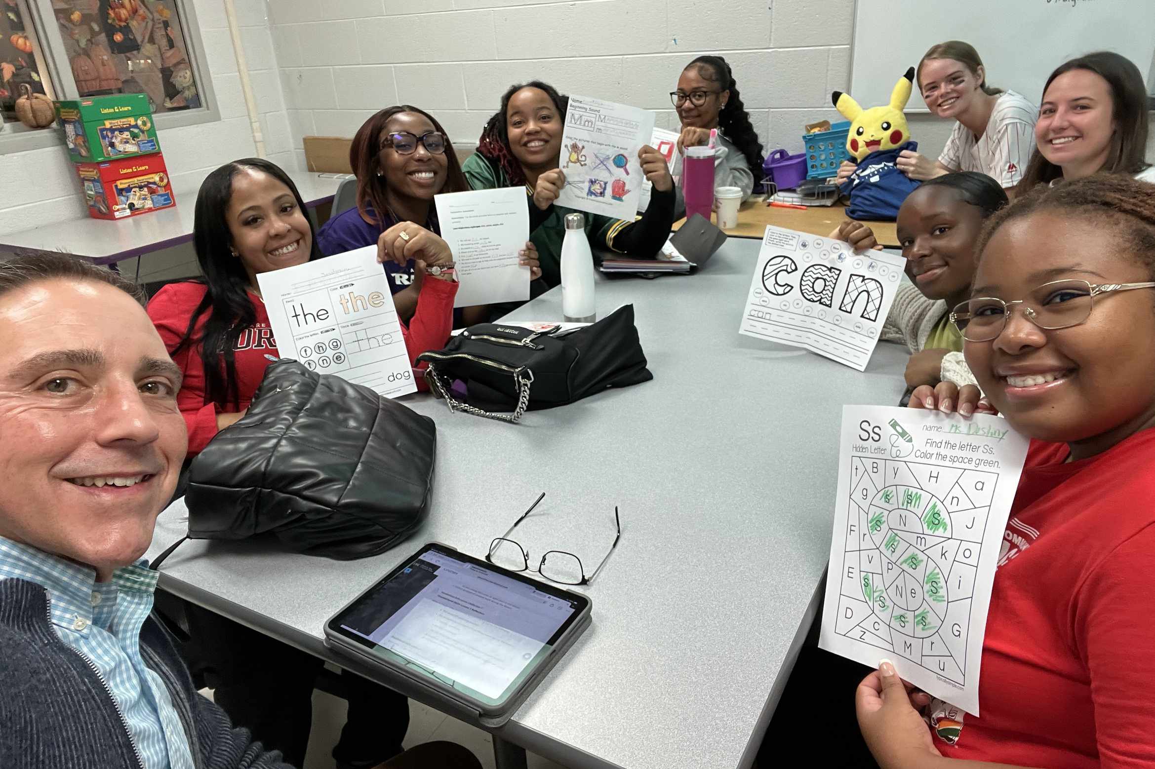 Members of Delaware State University's elementary education program are joined by Dr. Michael G. Ryan (bottom left), Associate Professor of Elementary Education and the Elementary Education Program Coordinator.