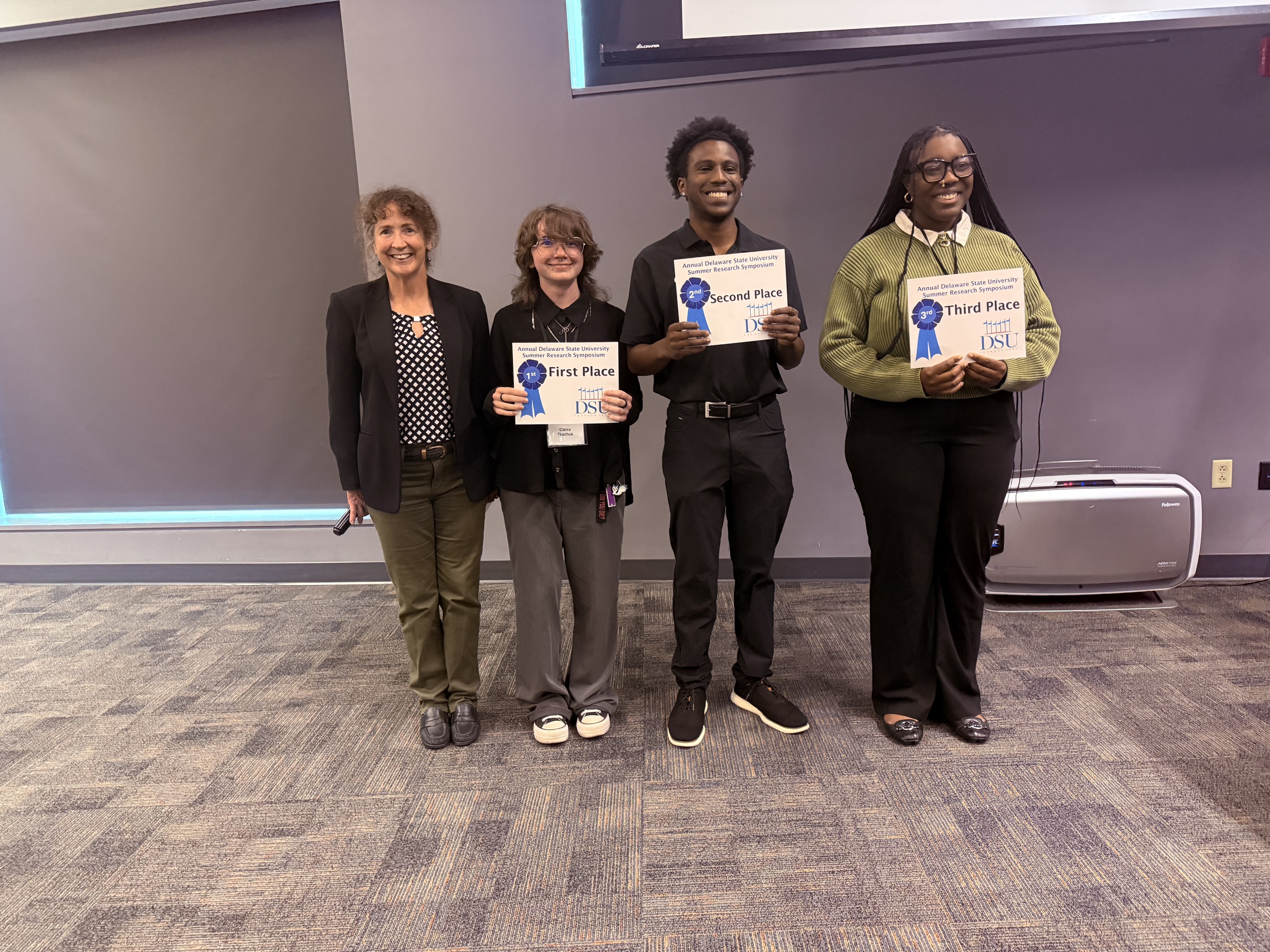 One of the many groups of student researchers recognized for their outstanding poster presentations at Delaware State University’s 18th Annual Summer Research Symposium.