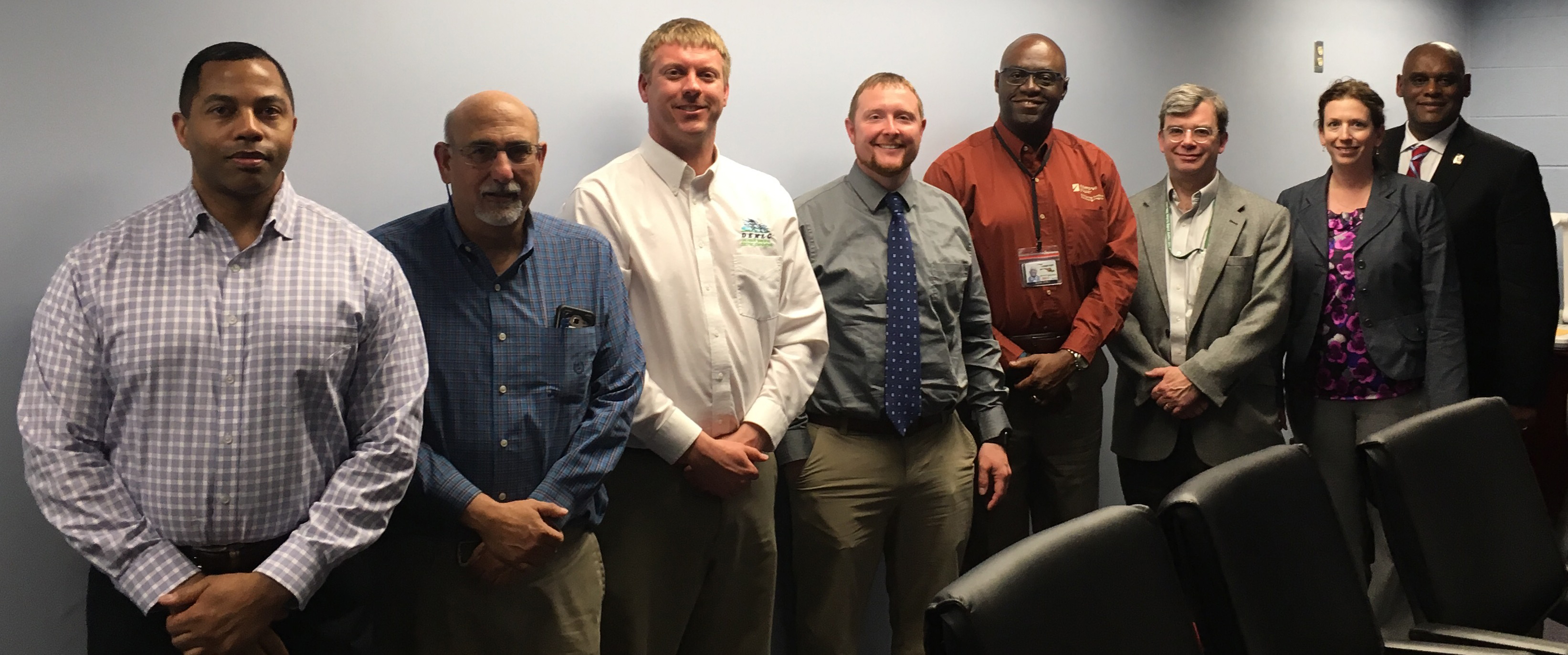 Pictured (l-r) are LaShawne Pryor, Tony DePrima, Scott Lynch, J.D. Bartlett, John Allen, Tom Noyes, Jennifer Clemons, and William Pickrum, taken at the recent inaugural Renewable Energy Education Advisory Committee meeting.