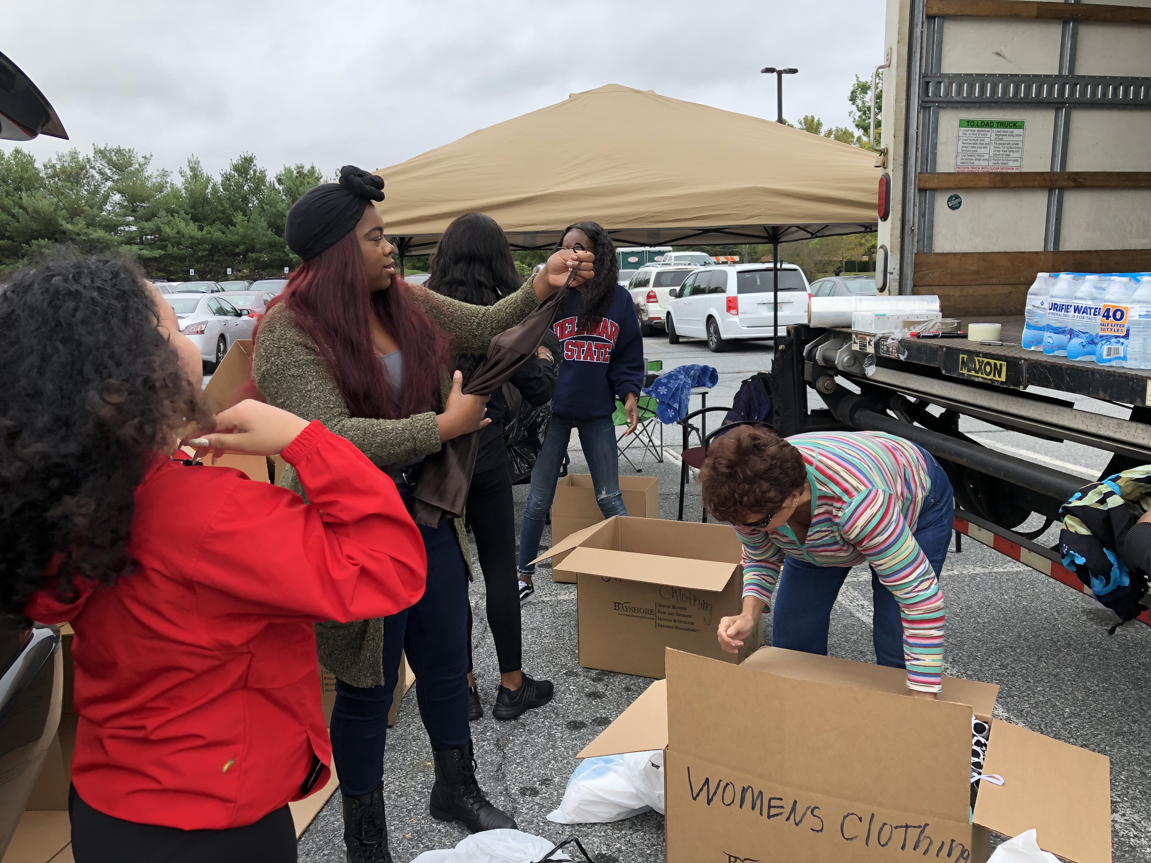 Members of the DSU Women's Senate prepare to send items collected on campus to be joined with a larger statewide effort to provide emergency relief to the Hurricane Harvey region of Texas.