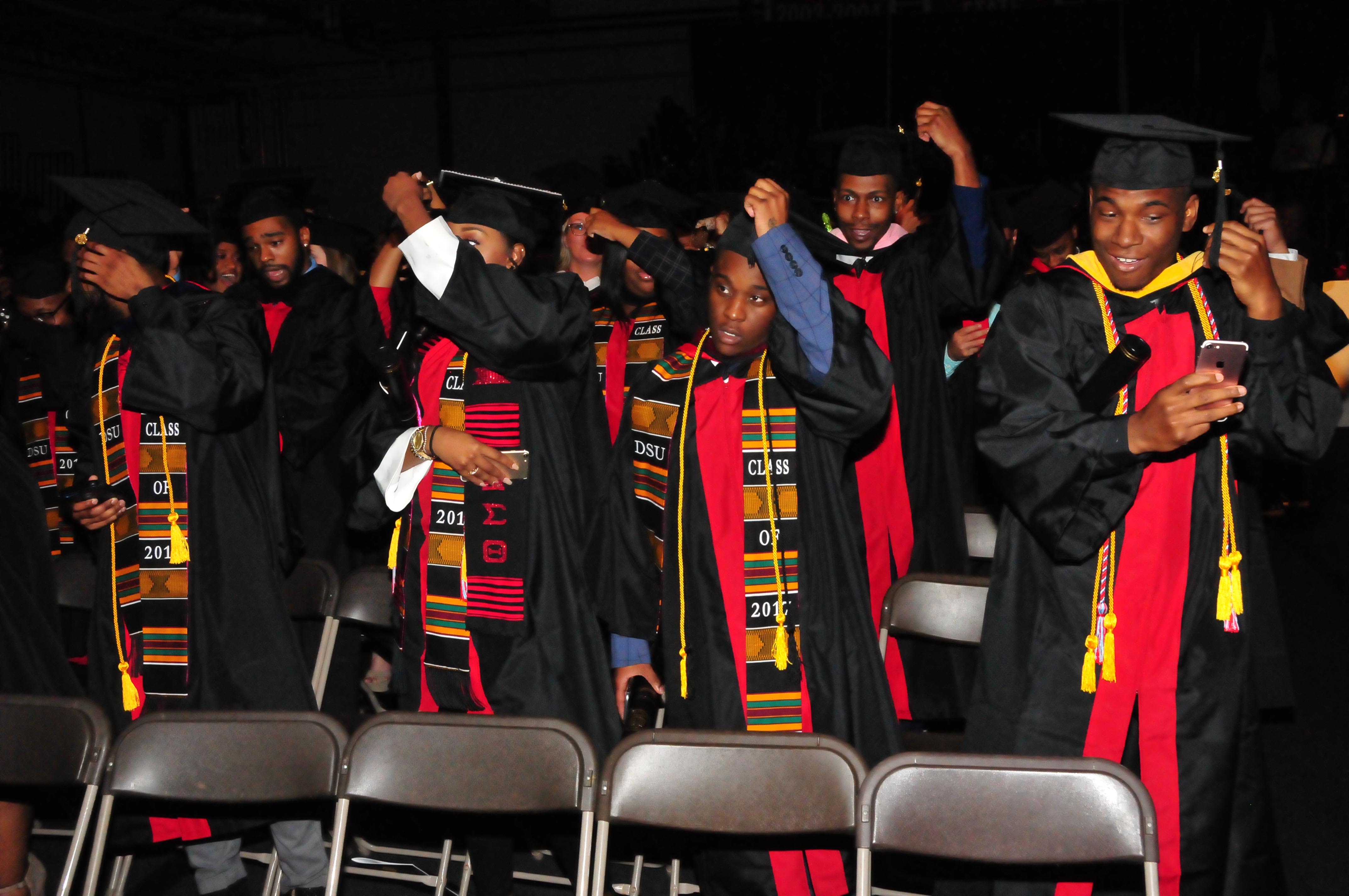 DSU Class of 2017 graduates turn their tassels to the other side at the end of the Dec. 16 Commencement Ceremony