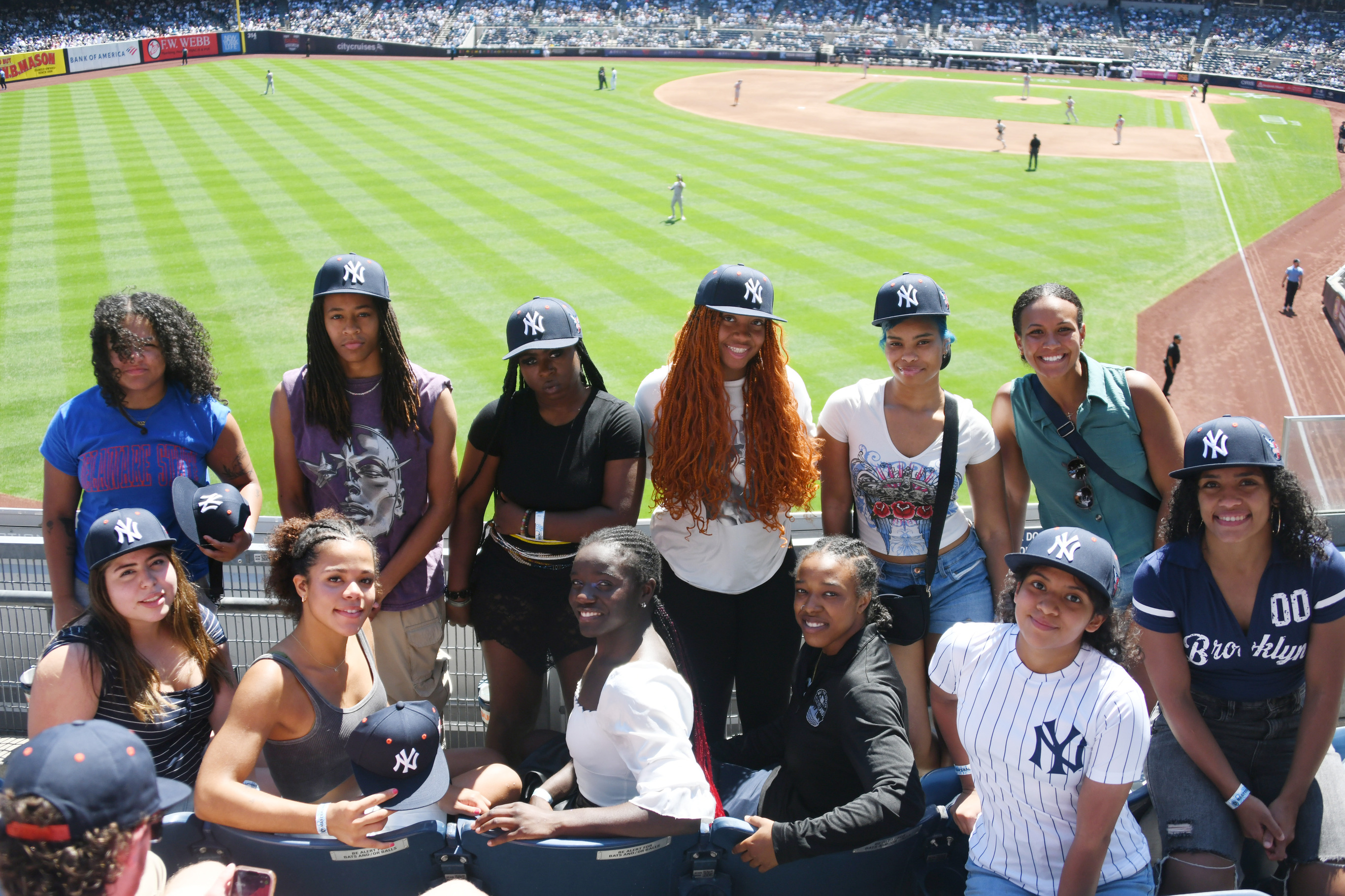 DSU women's wrestling team at Yankee Stadium.